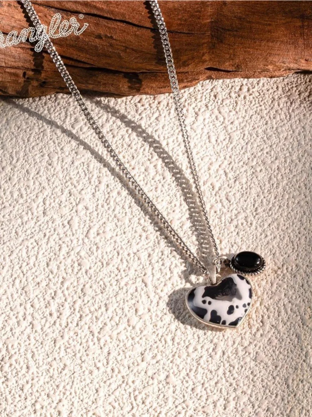 Women Silver Black Western Gold Plated Wrangler Heart Turquoise Pendant Necklace